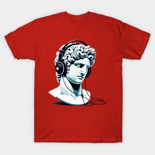 Greek/Roman Marble Statue Bust Wearing Headphones T-Shirt